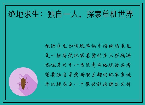绝地求生：独自一人，探索单机世界